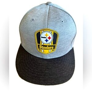 Pittsburgh Steelers Hat New Era 59Fifty Size 7 1/8 Fitted Cap Hat Black Gray